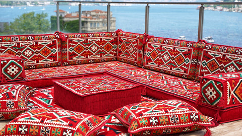 L Shaped Arabic Sofa Set, Majlis Sofa, Floor Cushions Set