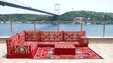 L Shaped Arabic Sofa Set, Majlis Sofa, Floor Cushions Set