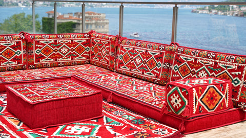L Shaped Arabic Sofa Set, Majlis Sofa, Floor Cushions Set