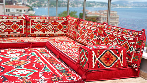 L Shaped Arabic Sofa Set, Majlis Sofa, Floor Cushions Set