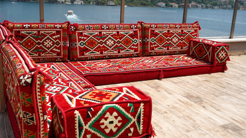 L Shaped Arabic Sofa Set, Majlis Sofa, Floor Cushions Set