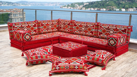L Shaped Arabic Sofa Set, Majlis Sofa, Floor Cushions Set