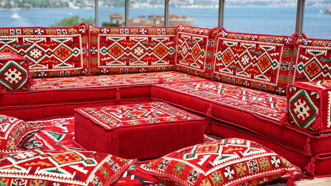 L Shaped Arabic Sofa Set, Majlis Sofa, Floor Cushions Set