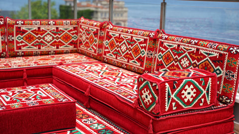 L Shaped Arabic Sofa Set, Majlis Sofa, Floor Cushions Set