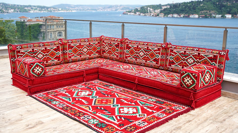 L Shaped Arabic Sofa Set, Majlis Sofa, Floor Cushions Set