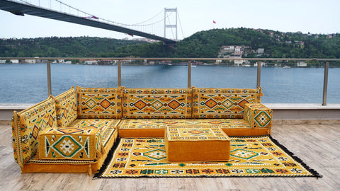 L Shaped Arabic Seating Sofa, Majlis Sofa, Floor Cushions