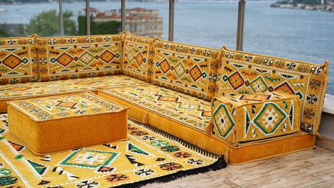L Shaped Arabic Seating Sofa, Majlis Sofa, Floor Cushions