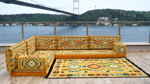 L Shaped Arabic Seating Sofa, Majlis Sofa, Floor Cushions