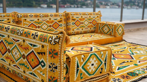 L Shaped Arabic Seating Sofa, Majlis Sofa, Floor Cushions