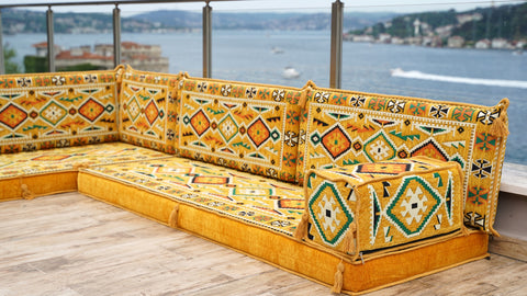 L Shaped Arabic Seating Sofa, Majlis Sofa, Floor Cushions