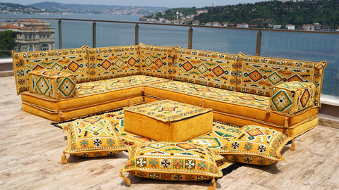 L Shaped Arabic Seating Sofa, Majlis Sofa, Floor Cushions