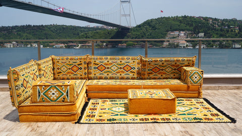 L Shaped Arabic Seating Sofa, Majlis Sofa, Floor Cushions