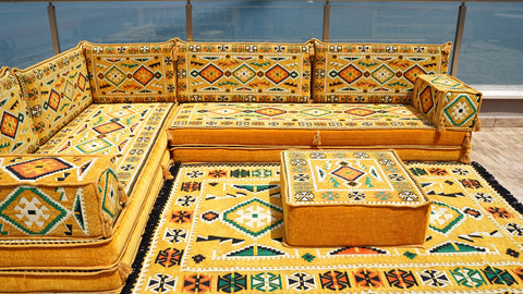 L Shaped Arabic Seating Sofa, Majlis Sofa, Floor Cushions