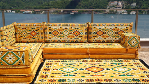 L Shaped Arabic Seating Sofa, Majlis Sofa, Floor Cushions