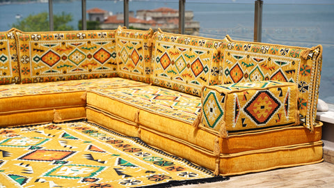 L Shaped Arabic Seating Sofa, Majlis Sofa, Floor Cushions