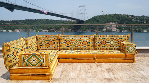 L Shaped Arabic Seating Sofa, Majlis Sofa, Floor Cushions