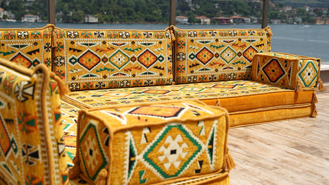 L Shaped Arabic Seating Sofa, Majlis Sofa, Floor Cushions
