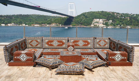 U Shaped Arabic Sofa Set, Turkish Sofa, Floor Cushions, Moroccan Sofa