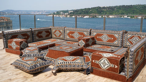 U Shaped Arabic Sofa Set, Turkish Sofa, Floor Cushions, Moroccan Sofa