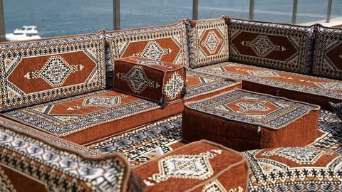 U Shaped Arabic Sofa Set, Turkish Sofa, Floor Cushions, Moroccan Sofa