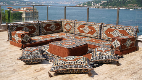L Shaped Arabic Jalsa, Floor Sofa, Turkish Seating Pillows