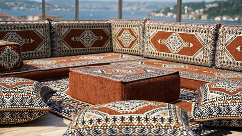 L Shaped Arabic Jalsa, Floor Sofa, Turkish Seating Pillows