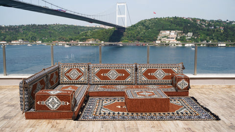 L Shaped Arabic Jalsa, Floor Sofa, Turkish Seating Pillows