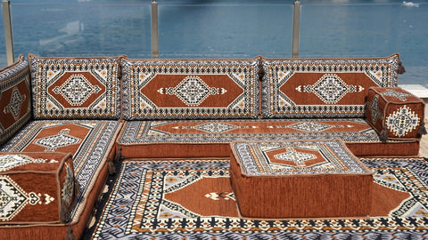 L Shaped Arabic Jalsa, Floor Sofa, Turkish Seating Pillows
