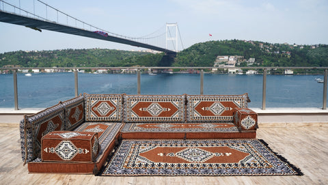 L Shaped Arabic Jalsa, Floor Sofa, Turkish Seating Pillows