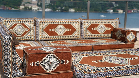 L Shaped Arabic Jalsa, Floor Sofa, Turkish Seating Pillows
