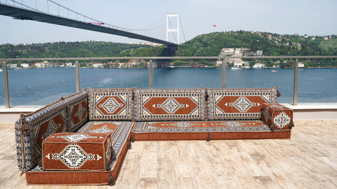 L Shaped Arabic Jalsa, Floor Sofa, Turkish Seating Pillows
