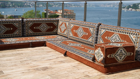 L Shaped Arabic Jalsa, Floor Sofa, Turkish Seating Pillows