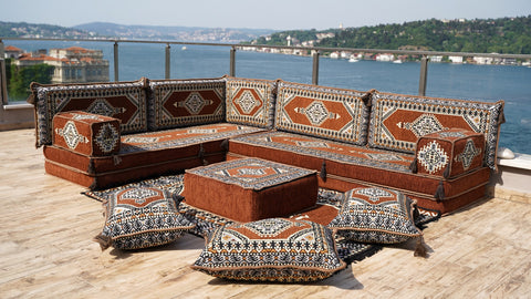 L Shaped Arabic Jalsa, Floor Sofa, Turkish Seating Pillows