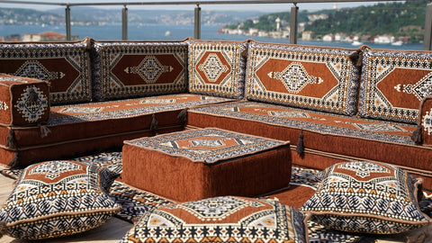 L Shaped Arabic Jalsa, Floor Sofa, Turkish Seating Pillows