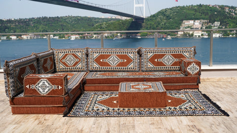 L Shaped Arabic Jalsa, Floor Sofa, Turkish Seating Pillows