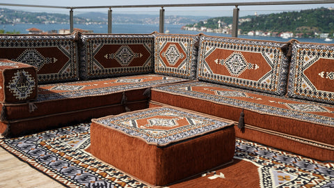 L Shaped Arabic Jalsa, Floor Sofa, Turkish Seating Pillows