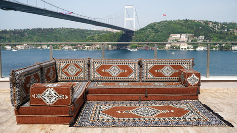 L Shaped Arabic Jalsa, Floor Sofa, Turkish Seating Pillows