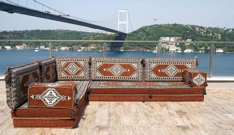 L Shaped Arabic Jalsa, Floor Sofa, Turkish Seating Pillows