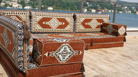 L Shaped Arabic Jalsa, Floor Sofa, Turkish Seating Pillows