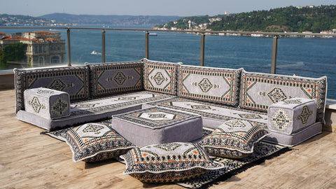 L Shaped Arabic Jalsa, Handmade Floor Sofa, Arabic Majlis