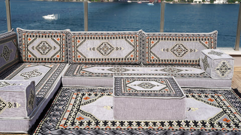 L Shaped Arabic Jalsa, Handmade Floor Sofa, Arabic Majlis