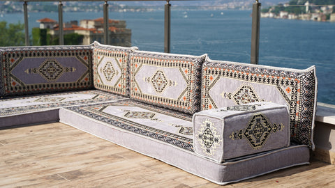 L Shaped Arabic Jalsa, Handmade Floor Sofa, Arabic Majlis