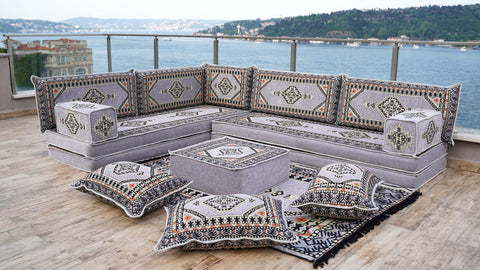 L Shaped Arabic Jalsa, Handmade Floor Sofa, Arabic Majlis