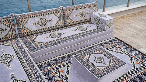 L Shaped Arabic Jalsa, Handmade Floor Sofa, Arabic Majlis
