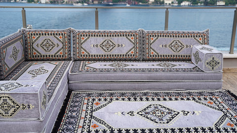 L Shaped Arabic Jalsa, Handmade Floor Sofa, Arabic Majlis