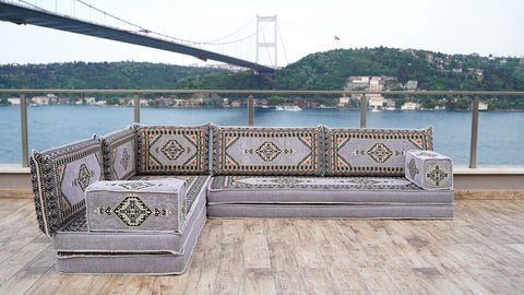 L Shaped Arabic Jalsa, Handmade Floor Sofa, Arabic Majlis