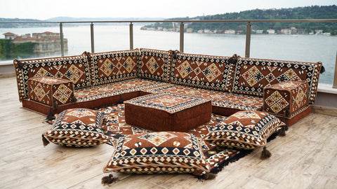 Turkish L Shaped Floor Sofa, Arabic Floor Seating Set, Arabic Majlis