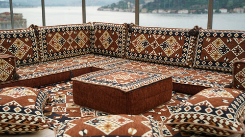 Turkish L Shaped Floor Sofa, Arabic Floor Seating Set, Arabic Majlis