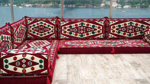 L Shaped Floor Sofa, Turkish Seating Cushions, Arabic Jalsa Set