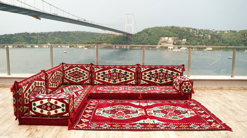 L Shaped Floor Sofa, Turkish Seating Cushions, Arabic Jalsa Set
